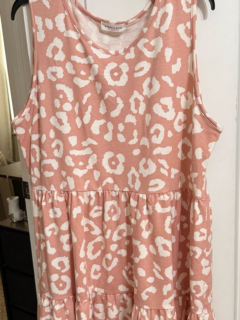 First Love Pink and White Leopard Tiered Mini Dress